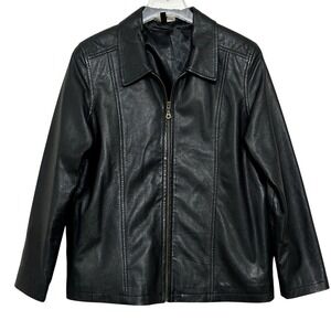 VTG Sunbelt Womens Jacket L Black Leather Collared Full Zip Classic Retro Biker
